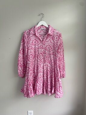 Zara Pink Printed Button-Up MIDI Dress